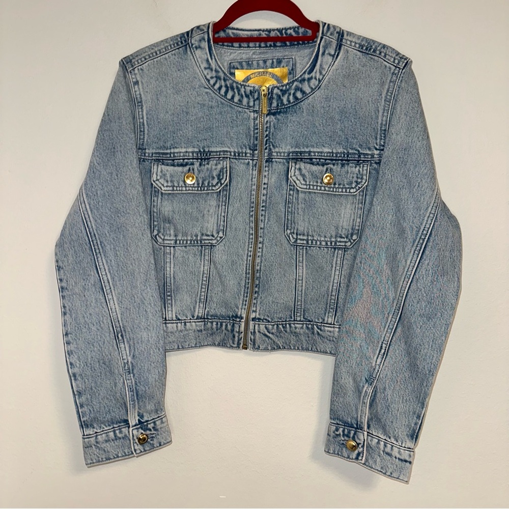 Michael Kors Light Blue Denim Jacket with Gold Buttons